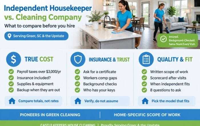 Independent housekeeper vs. cleaning company: what Greer, SC homeowners should compare before hiring