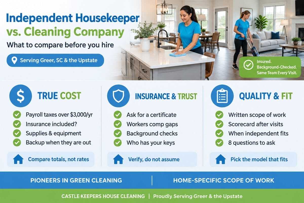 Independent housekeeper vs. cleaning company: what Greer, SC homeowners should compare before hiring
