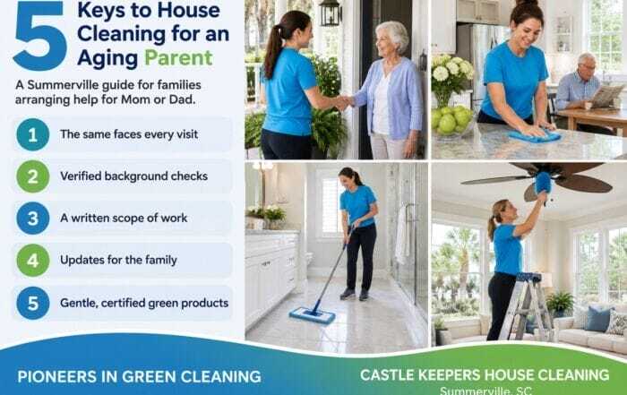 Castle Keepers cleaner greeting an older woman at her Summerville, SC home